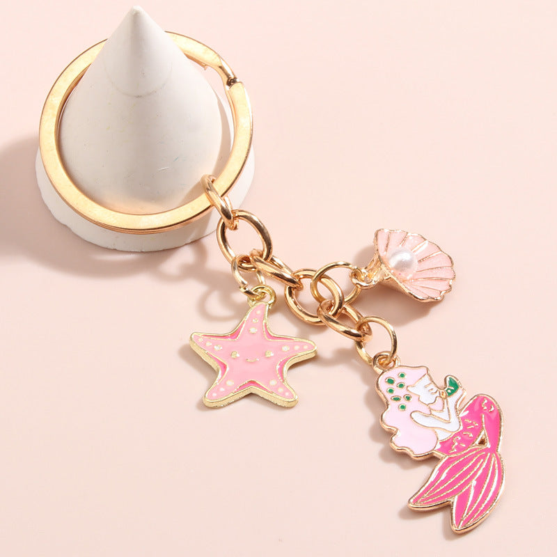 Wholesale Shell Starfish Alloy Drip Oil Keychain